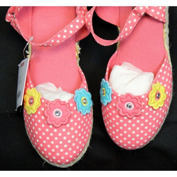 NEW 2009 Gymboree Happy Rainbow Sandals Coral Pink Polka Dot Flowers Espadrille - Picture 2 of 9